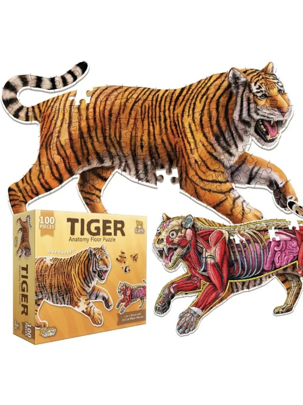 Large 100-Piece Tiger Anatomy Floor Puzzle | Double-Sided Jigsaw for Kids